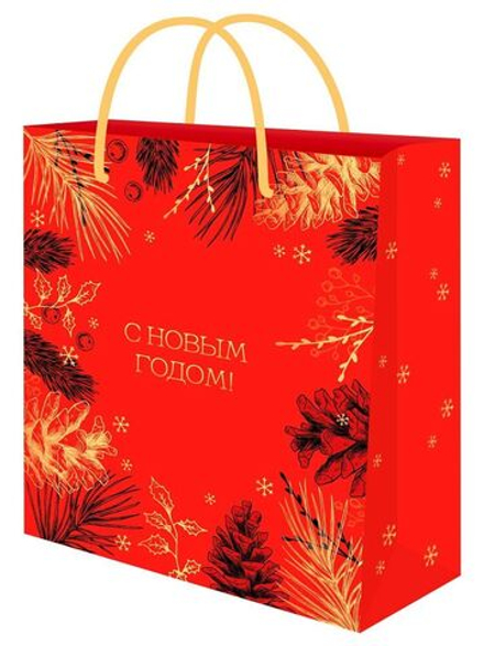 Пакет подар. бум. новогодн. 26*32*13см, 190 гр/м "Дух праздника"