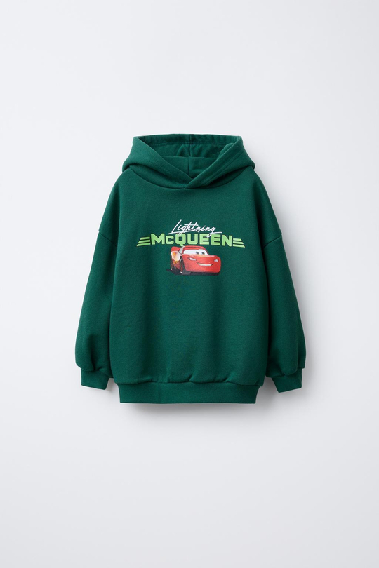 ZARA ТОЛСТОВКА С ПРИНТОМ CARS RAYO MCQUEEN © DISNEY, БУТЫЛОЧНО-ЗЕЛЕНЫЙ