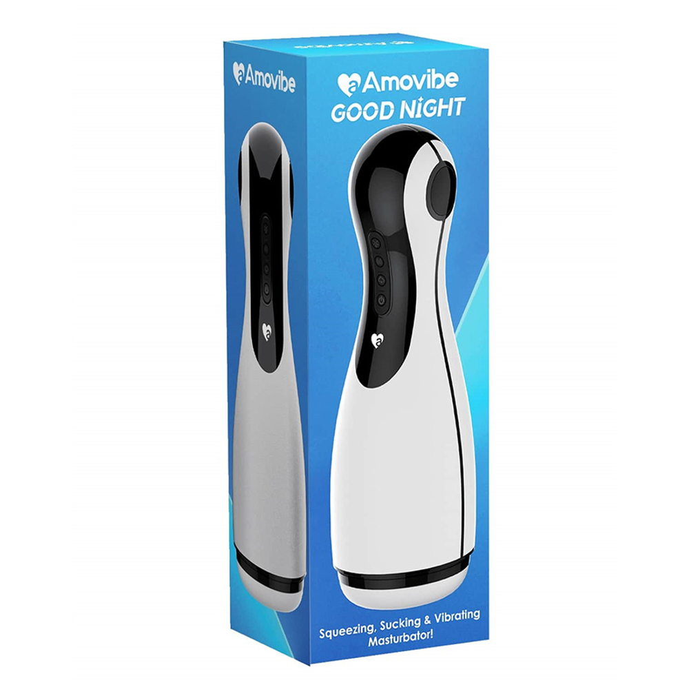 Белый вибромастурбатор с имитацией орального секса Amovibe Good Night Squeezing, Sucking & Vibrating Masturbator