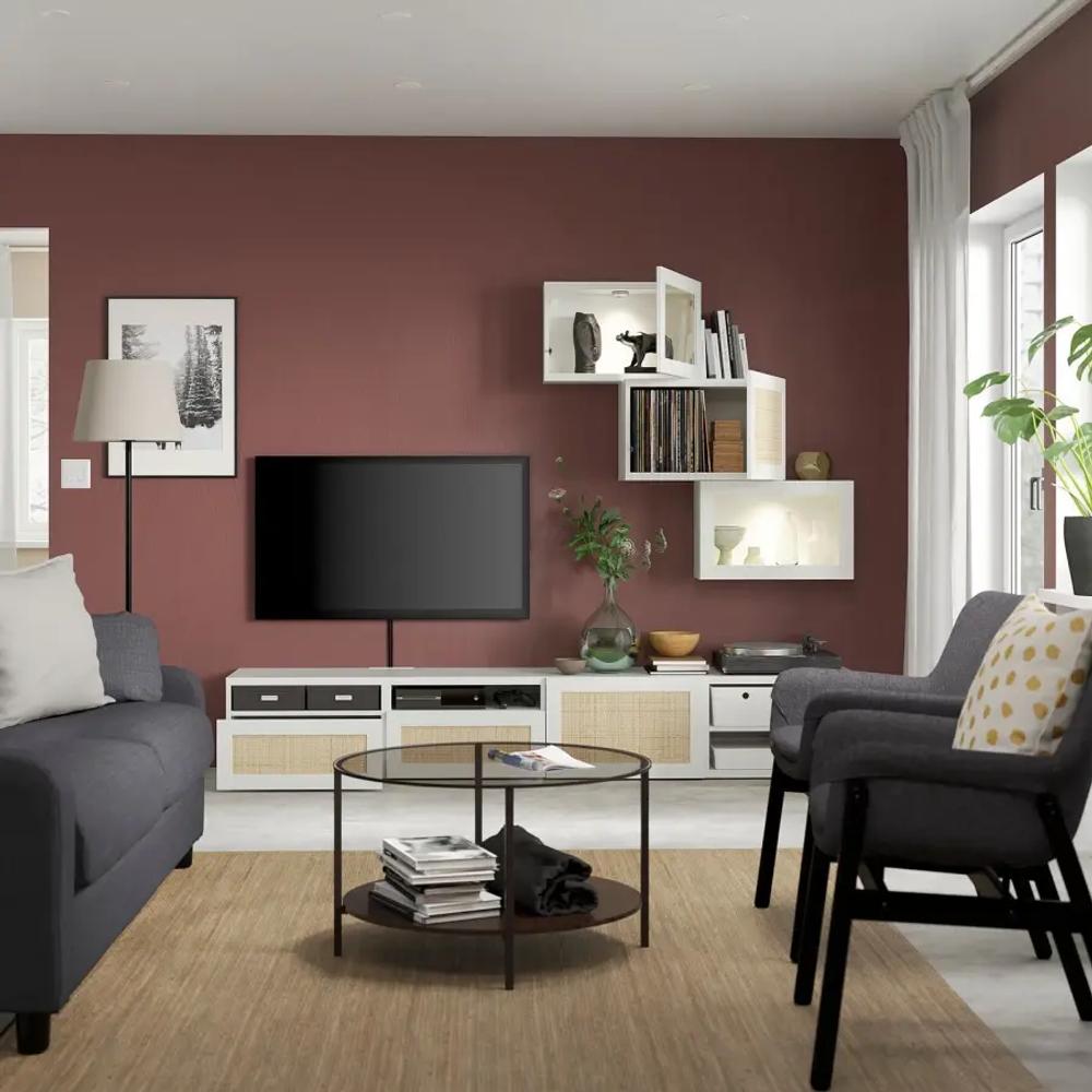 Комбинация для хранения ТВ - IKEA BESTÅ/BESTA, 190x42x240см, белый/светло-коричневый, БЕСТО ИКЕА