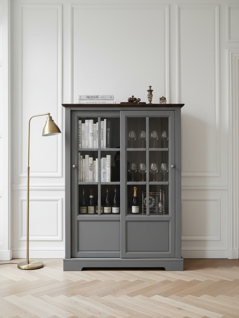 Шкаф-витрина деревянная Лэйквью 103х41х139 см, сервант с 2 раздвижными дверями из массива сосны