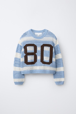 ZARA ДЖЕМПЕР В ПОЛОСКУ С ЦИФРОЙ, ПАСТЕЛЬНО-СИНИЙ