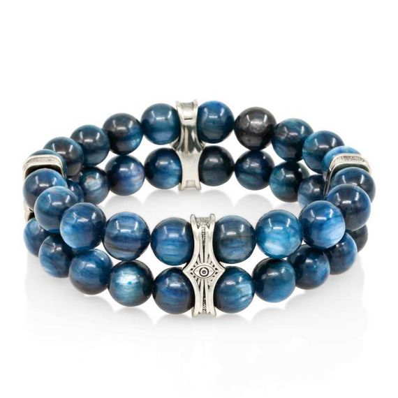 Браслет Всевидящее Око из Мельхиора Двойной с кианитом синим 8 мм, вид 1