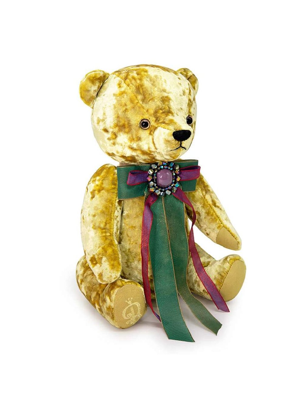 Мягкая игрушка Медведь БернАрт золотой с фиолетовой брошкой 30см
