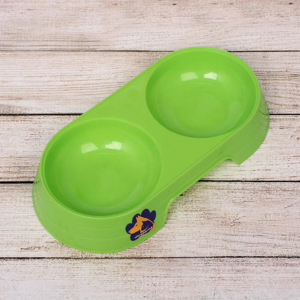 Миска пластиковая двойная «Мр. Марли», цвет зелёный, 23*12*4см