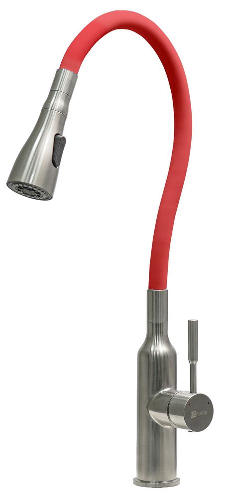 смеситель кухня LEMARK Expert с гиб.изл. и 2х-функц. аэратором, сталь/красный LM5082S-Red