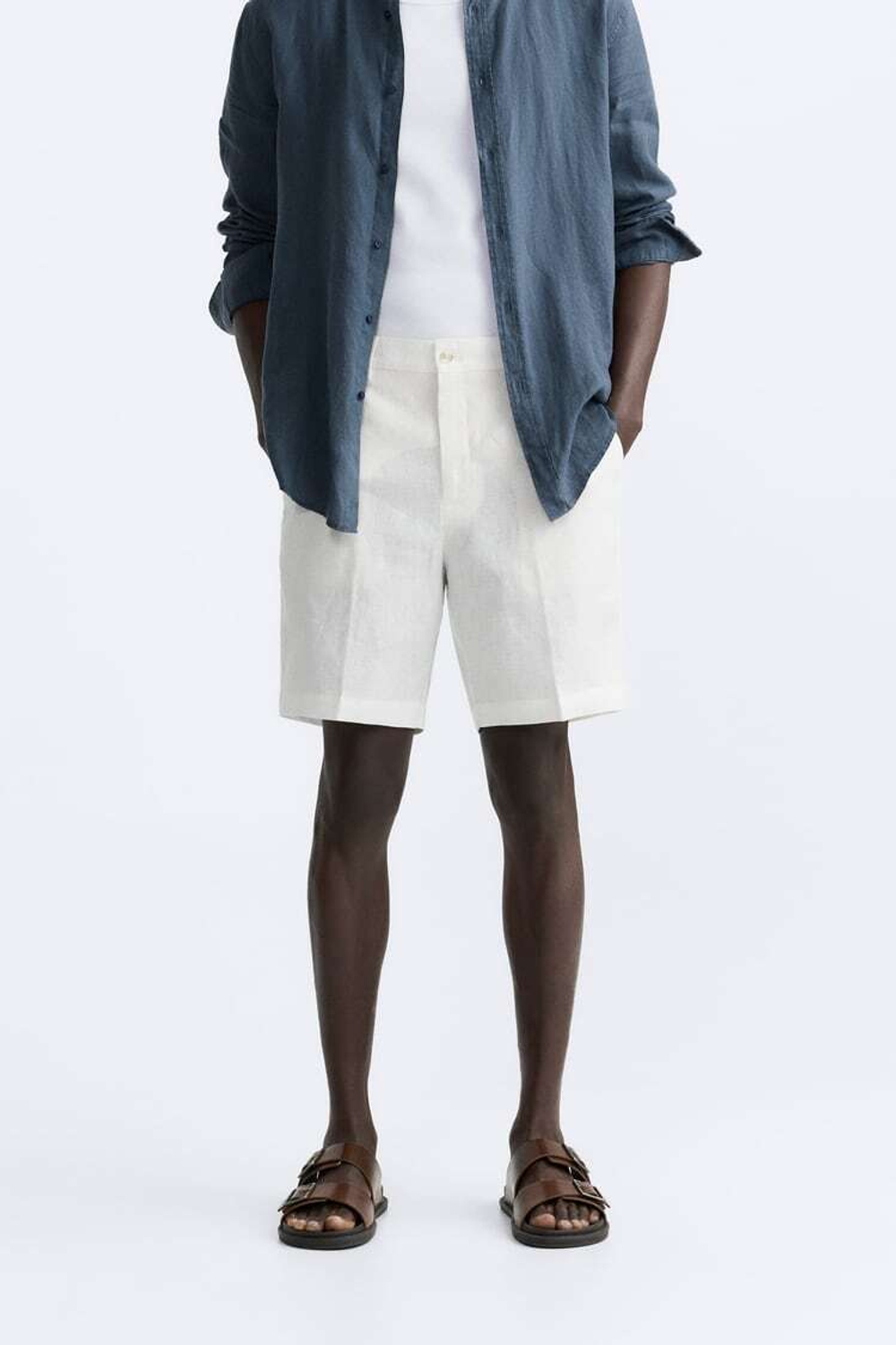 ZARA ШОРТЫ ИЗ 100% ЛЬНА, БЕЛЫЙ