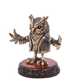 Народные промыслы AM-4193 Фигурка «Филин Оратор» (латунь, янтарь)