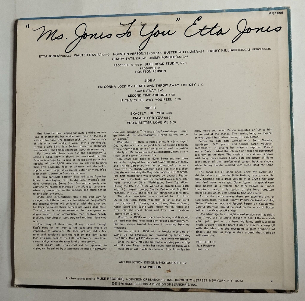 Винтажная виниловая пластинка LP Etta Jones Ms. Jones To You (USA 1976)