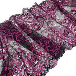 Кружево эластичное черный/фуксия 21 см
