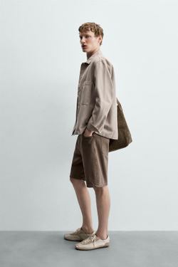ZARA ДЖИНСОВЫЕ ШОРТЫ RELAXED FIT, КОРИЧНЕВЫЙ