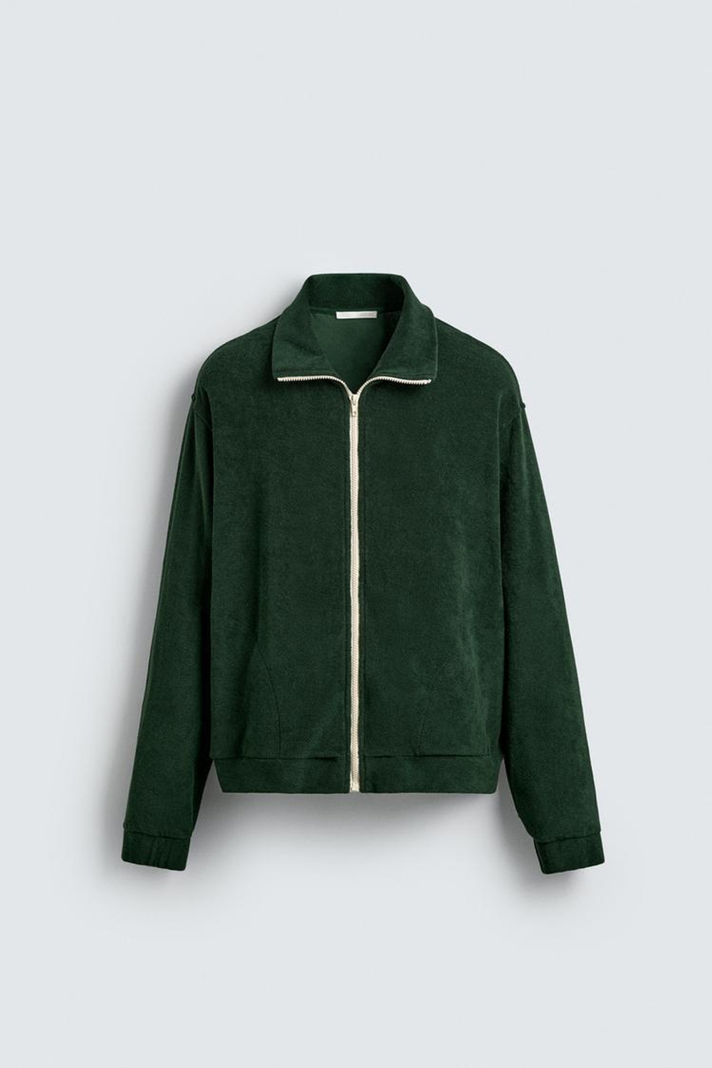 ZARA ТОЛСТОВКА МАХРОВАЯ НА МОЛНИИ, БУТЫЛОЧНО-ЗЕЛЕНЫЙ