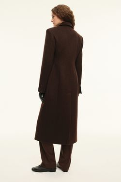 Пальто приталенного силуэта (((Горький шоколад))), коричневое