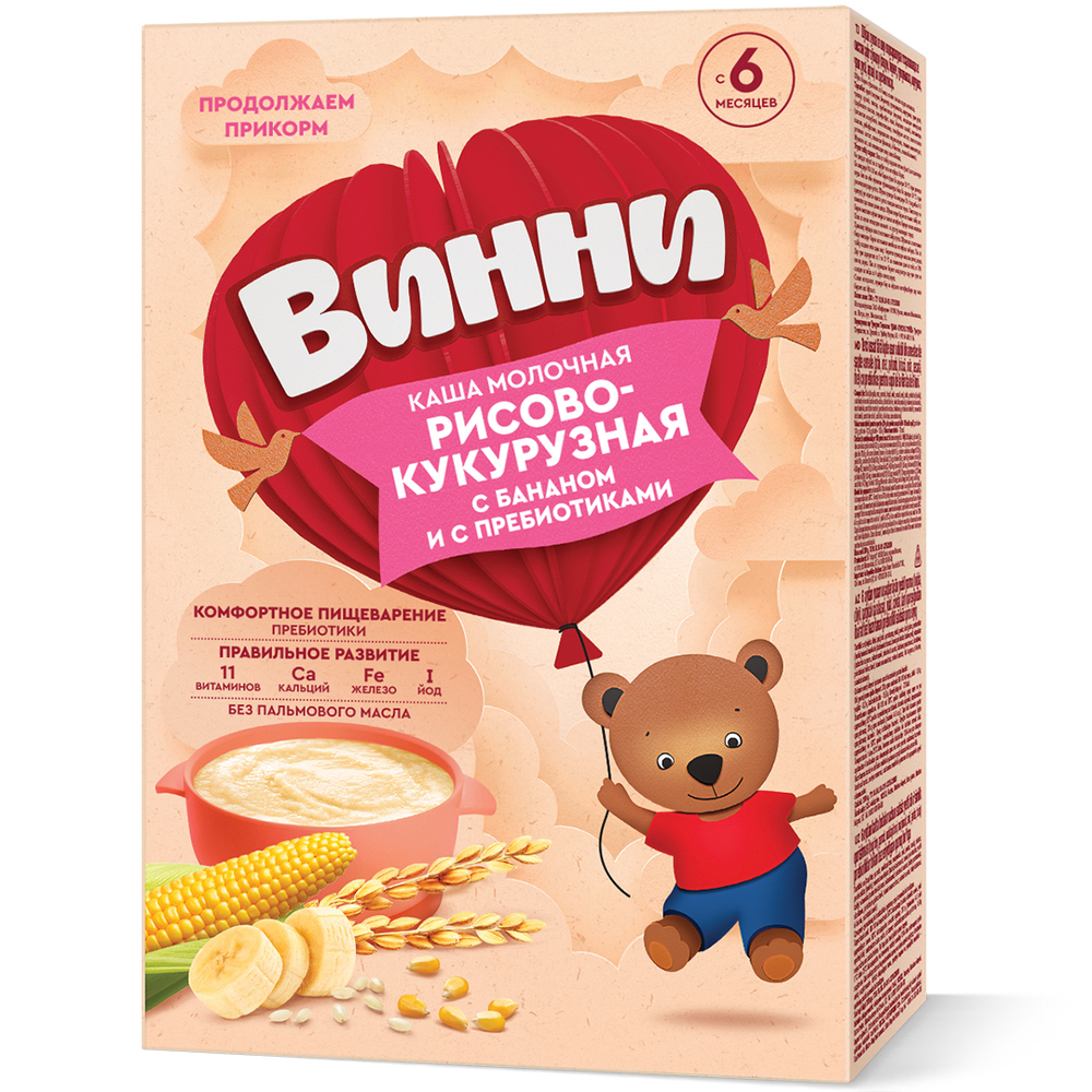 Каша молочная рисово-кукурузная с бананом и с пребиотиками Винни 200г с 6 месяцев