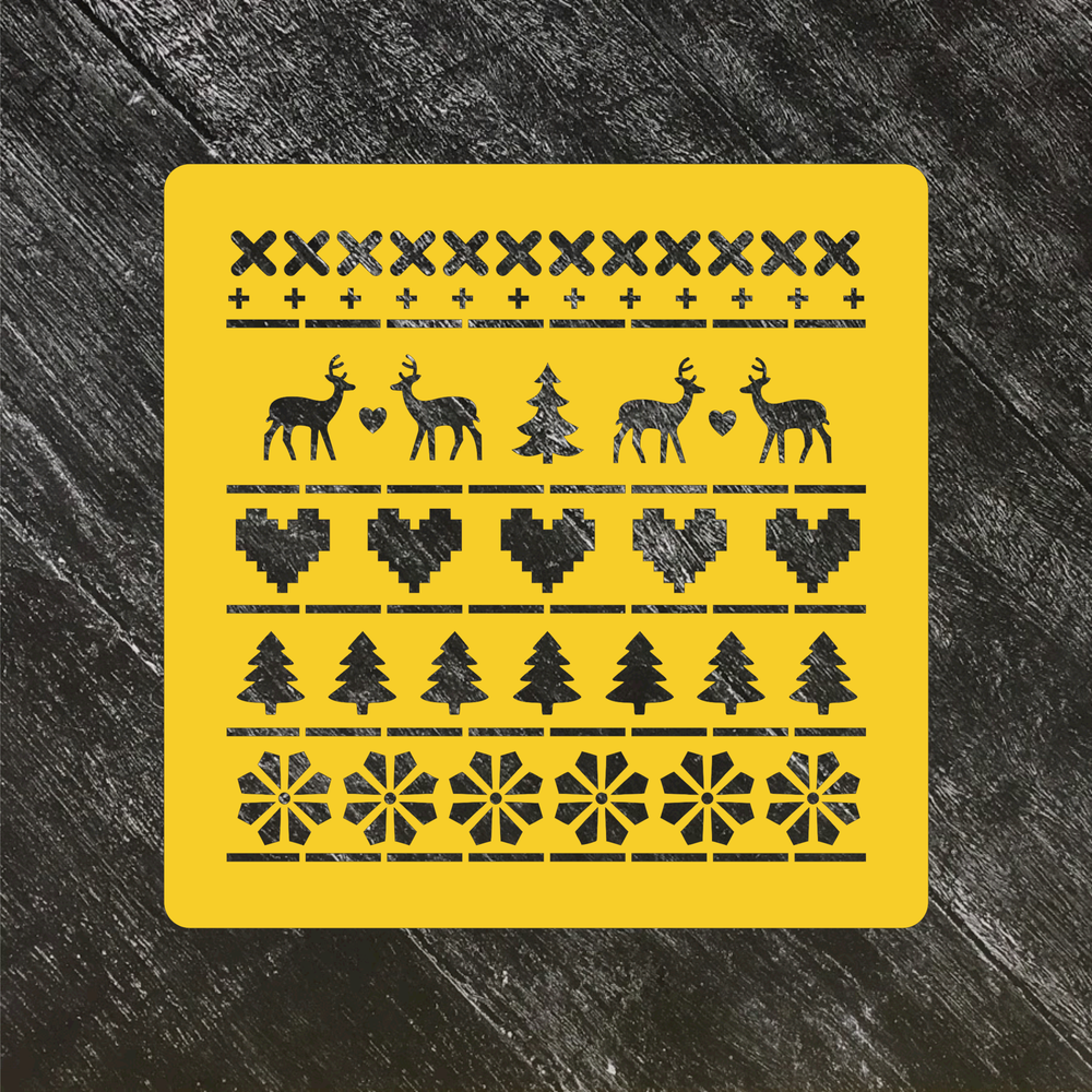 Трафарет новогодний №72 Норвежский узор Олени