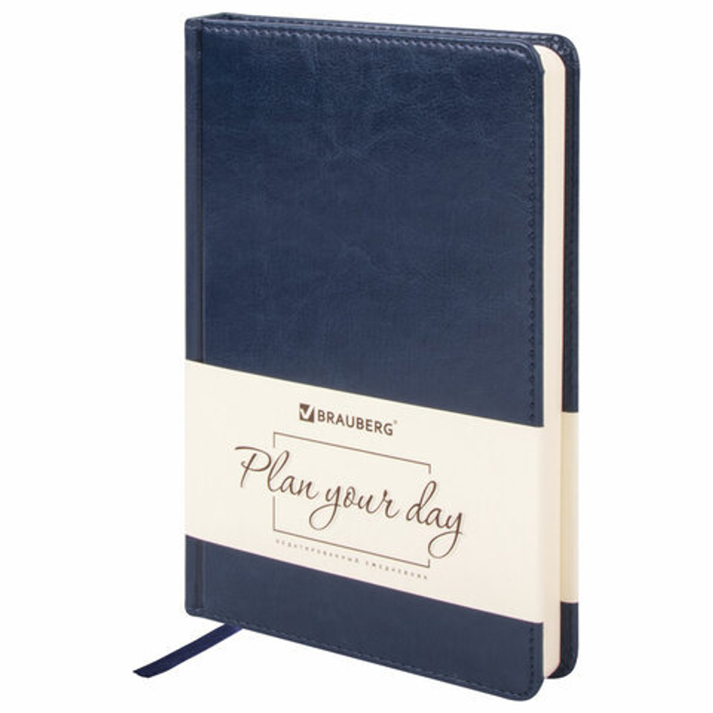 Ежедневник недатированный А5 (138х213 мм) BRAUBERG "Imperial", под гладкую кожу, 160 л., кремовый блок, темно-синий, 123413