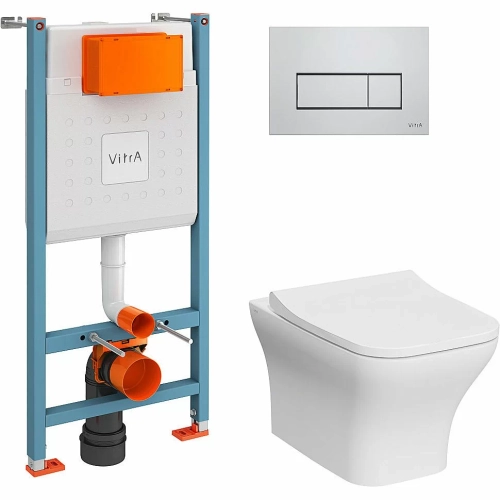 Унитаз Vitra Zentrum Square 9875B003-7201 безободковый, с инсталляцией, с крышкой микролифт, кнопка хром