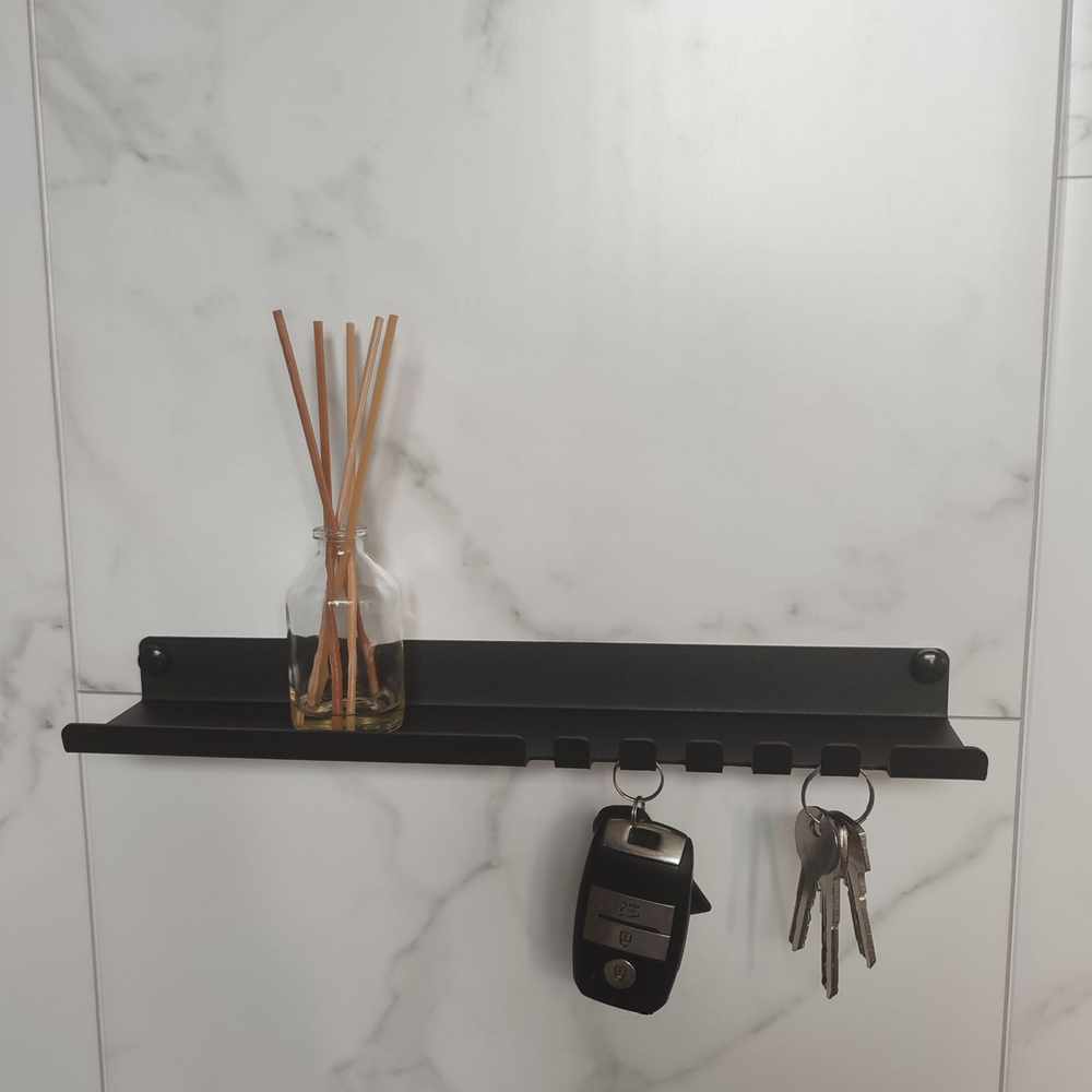Ключница полка на 5 крючков черная