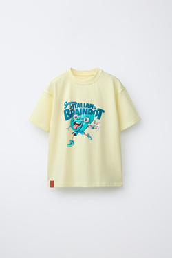 ZARA ФУТБОЛКА С ПРИНТОМ SIX SEVEN SKIFIDOL ITALIAN BRAINROT™, ВАНИЛЬНО-ЧЕРНЫЙ