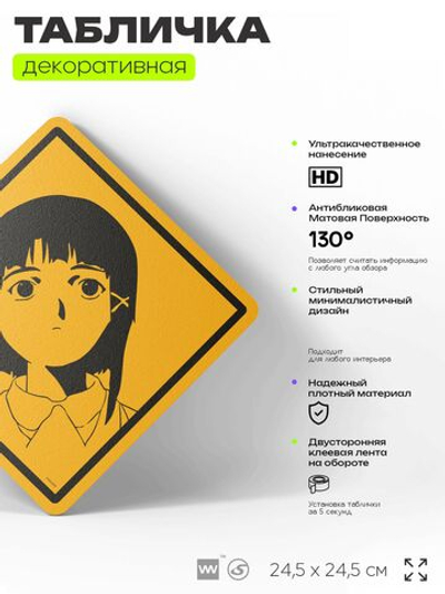 Табличка по аниме "Эксперименты Лэйн" на дверь и стену, прикольная штука в подарок анимешнику, декоративный знак, 24,5х24,5 см, пластиковая, Айдентика Технолоджи