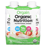 Orgain, Organic Nutrition, питательный коктейль, клубника и сливки, 4 упаковки по 330 мл (11 жидк. унц.)