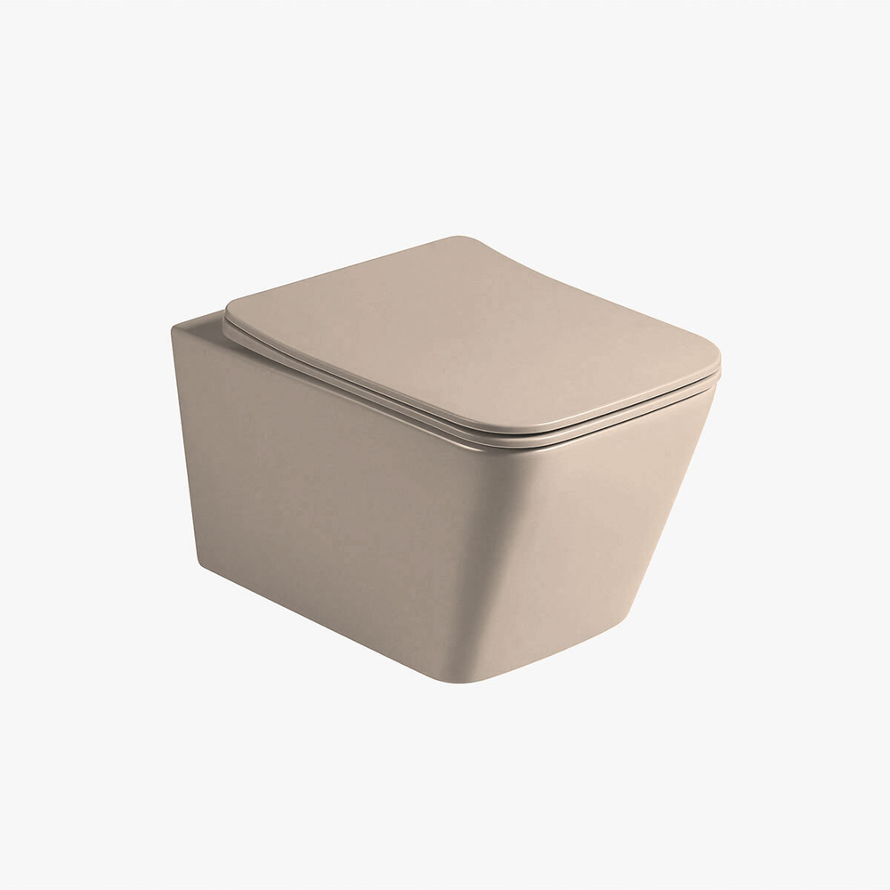 Унитаз подвесной Q-Line VT1-12MC безободковый, цвет капучино мат., ультратонкое soft close сиденье