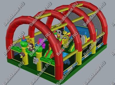 Коммерческий надувной батут "Зверята с крышей" 10*6*6 м