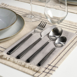 IKEA LÖFTESRIK  (ИКЕА ЛÖФТЕСРИК)  -  Набор столовых приборов, 24 предмета, черная/сатинированная нержавеющая сталь