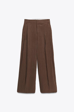 ZARA БРЮКИ С ДВУМЯ СКЛАДКАМИ И КЛАПАНАМИ, КОРИЧНЕВЫЙ/ЭКРЮ