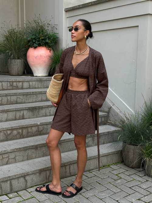 Топ из шитья на бретелях шоколадный