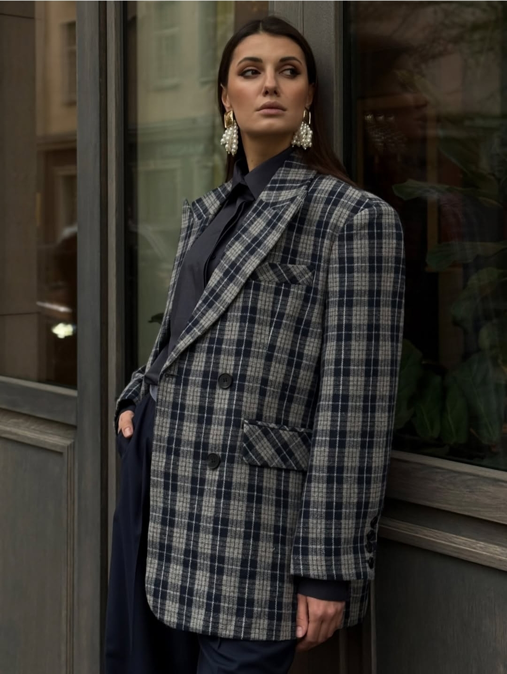 Пальто-пиджак Синий в клетку