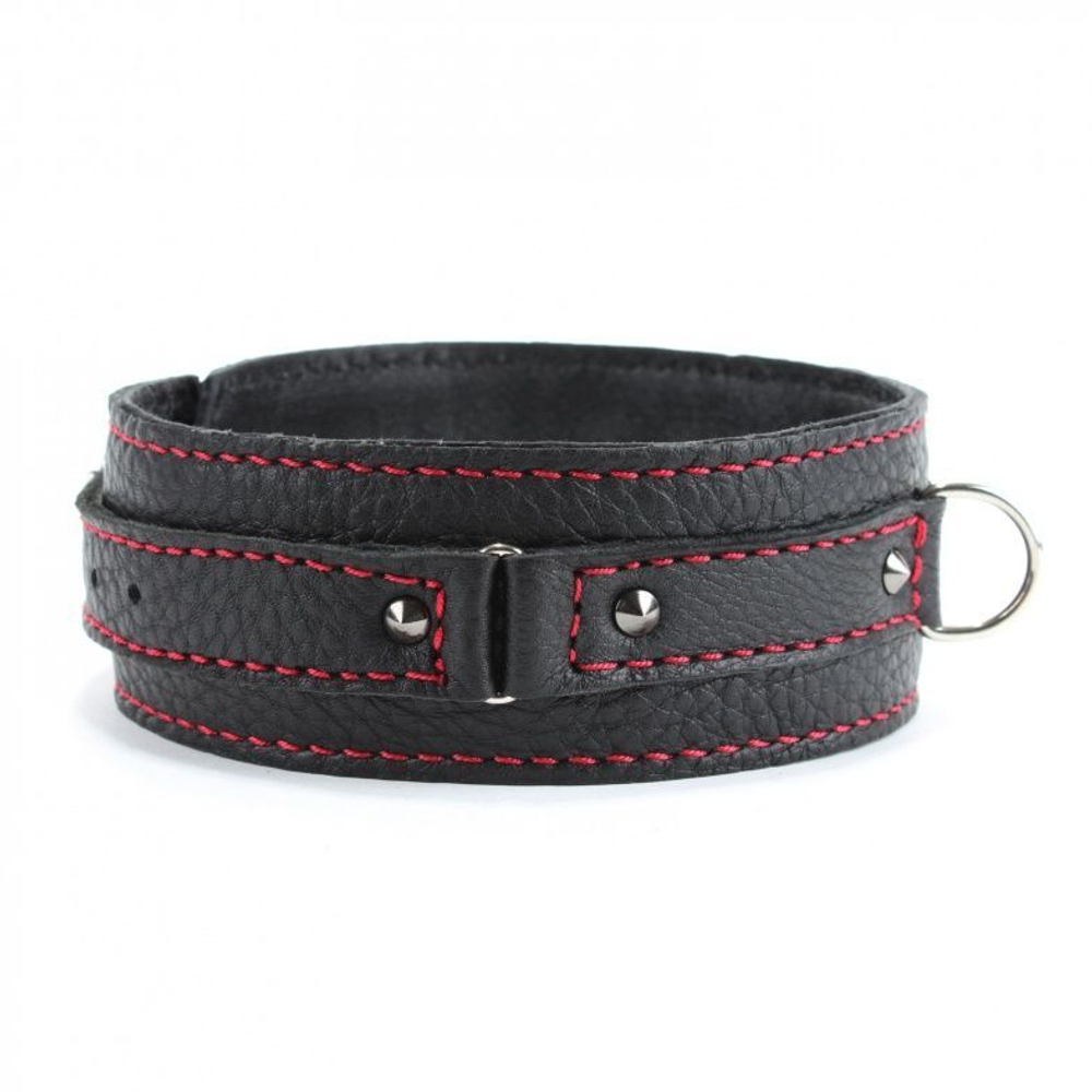 Черный ошейник из натуральной кожи с шипами (Цвет: черный)