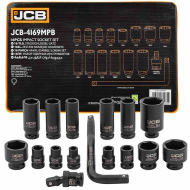 Головки ударные, набор 16пр., 1/2''(6гр.) JCB JCB-4169MPB