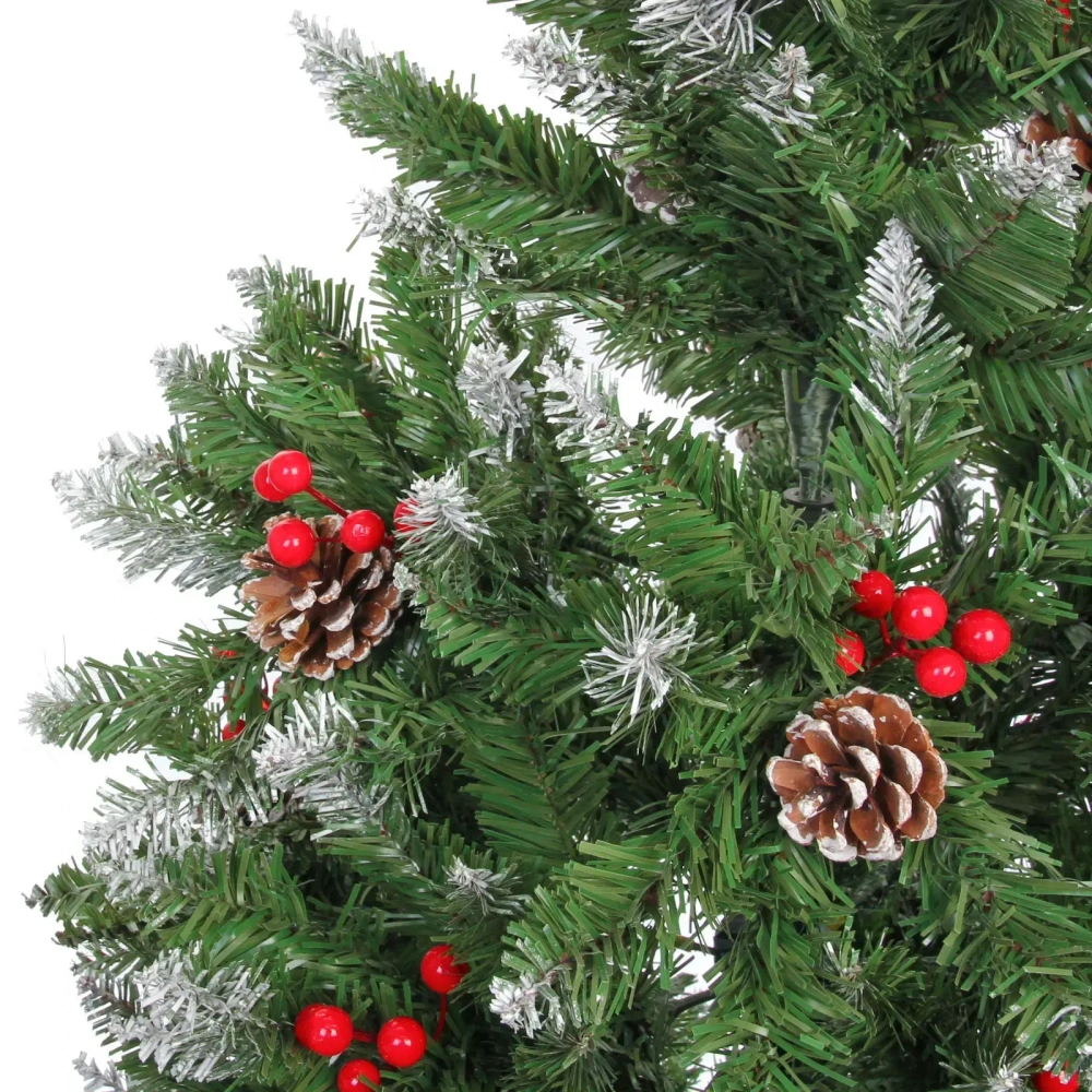 Ёлка «Морозная» 210 см, ПВХ с шишками,ягодами и белым напылением (1153 веток)