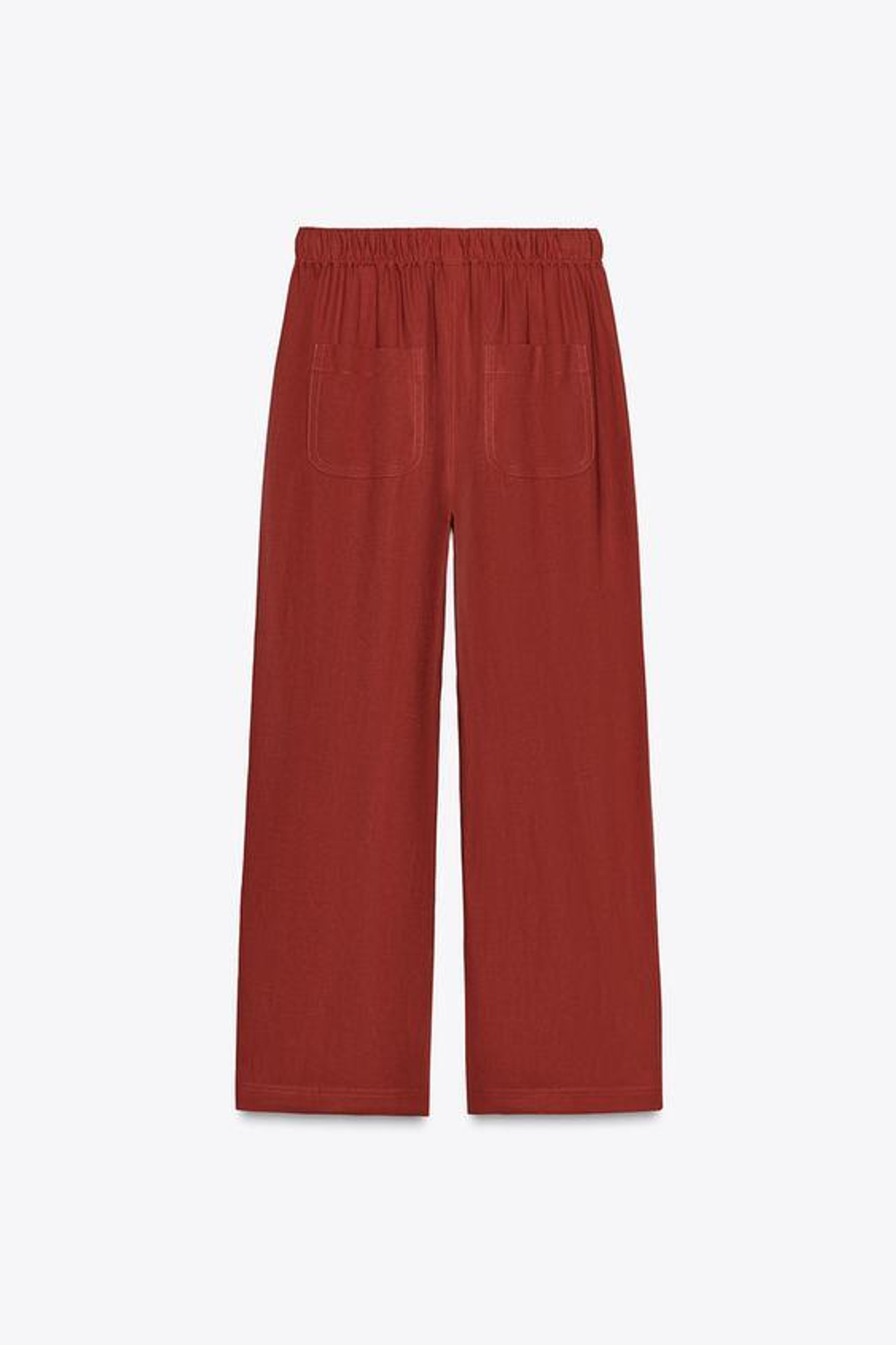 ZARA БРЮКИ ИЗ ЛЬНА СО ШНУРКОМ И БУСИНАМИ, ЧЕРЕПИЧНЫЙ