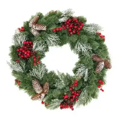 Рождественский венок Элитный с красным декором 60 см., Литая хвоя+ПВХ, ЕлкиТорг (52059)