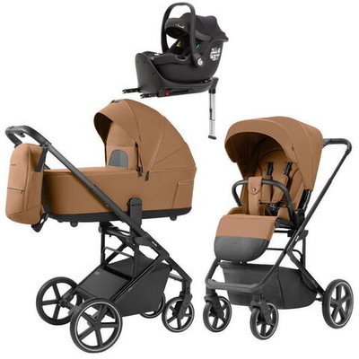 Коляска Carrello Alfa CRL-6522 2025 Ammonite AY329 Pro Absolute Black с базой Isofix 4 в 1 Honey Beige