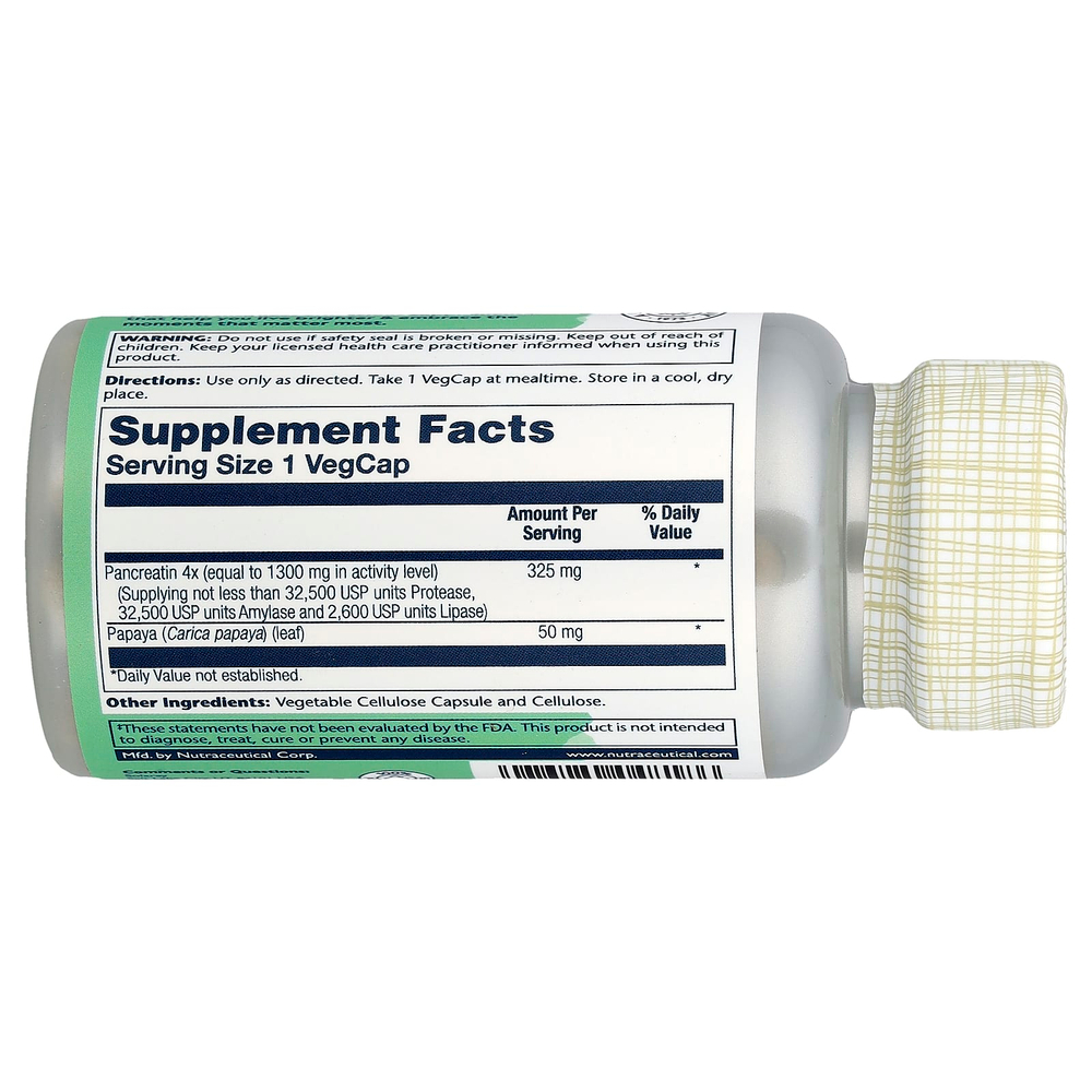 Solaray, панкреатин 1300, 90 растительных капсул