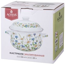 КАСТРЮЛЯ AGNESS ЭМАЛИРОВАННАЯ С ЭМАЛ.КРЫШКОЙ СЕРИЯ "FAMILY FARM", 3.6 Л, 22*13 СМ