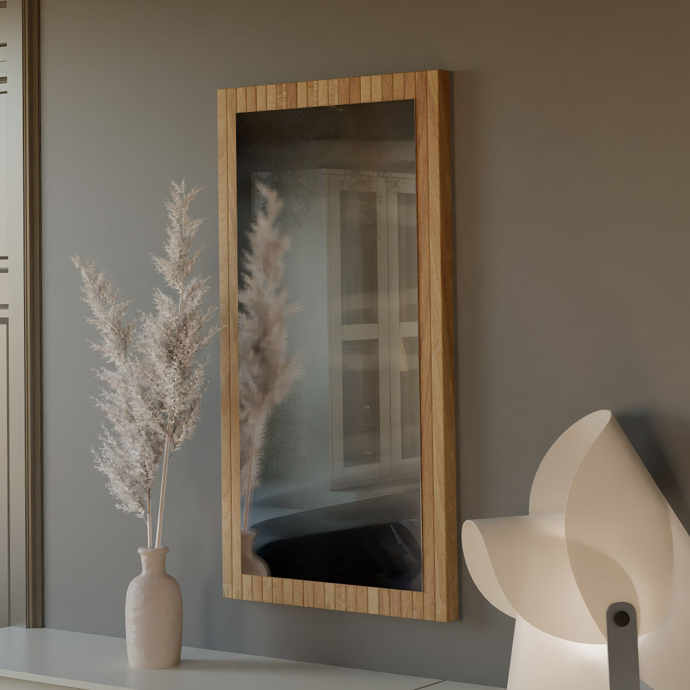Зеркало настенное прямоугольное Пиафорте 1195х630 с деревянной рамой / зеркало в прихожую из массива дикого дуба