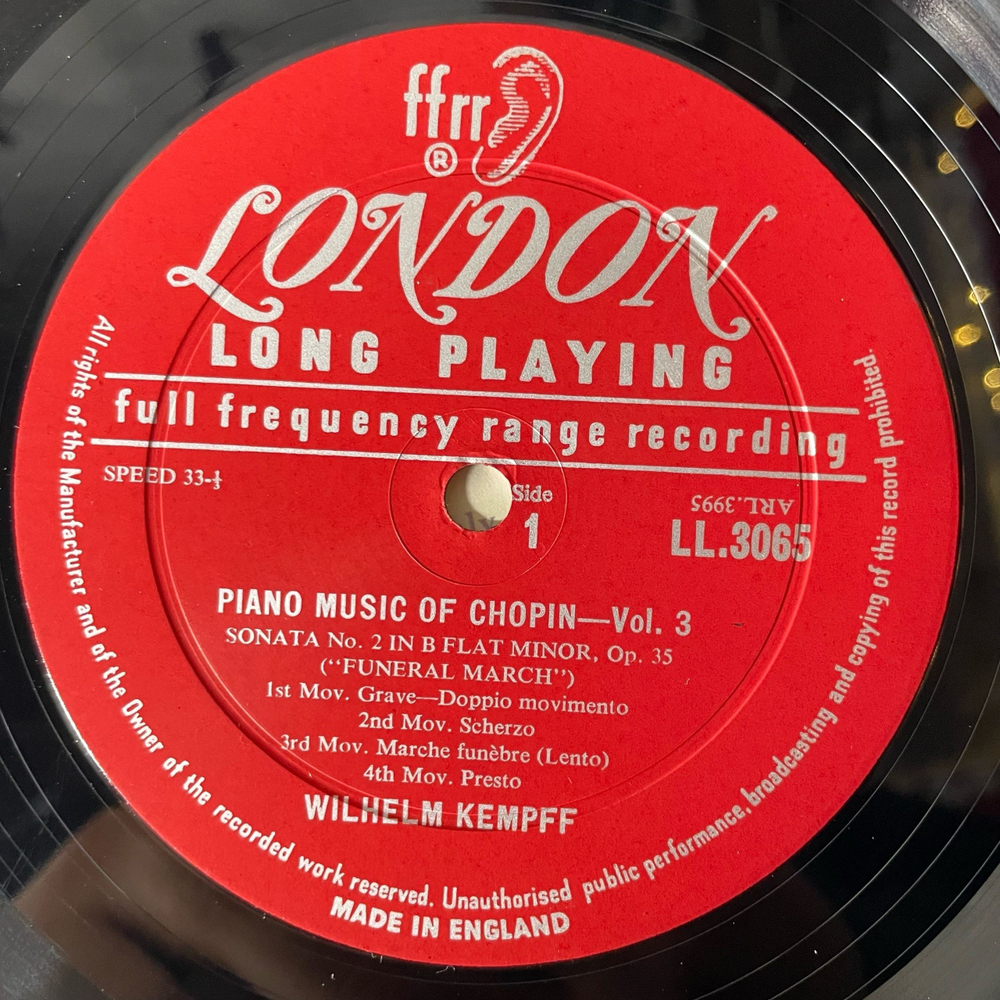 Винтажная виниловая пластинка LP Wilhelm Kempff Chopin Volume 3 (Англия 1963)