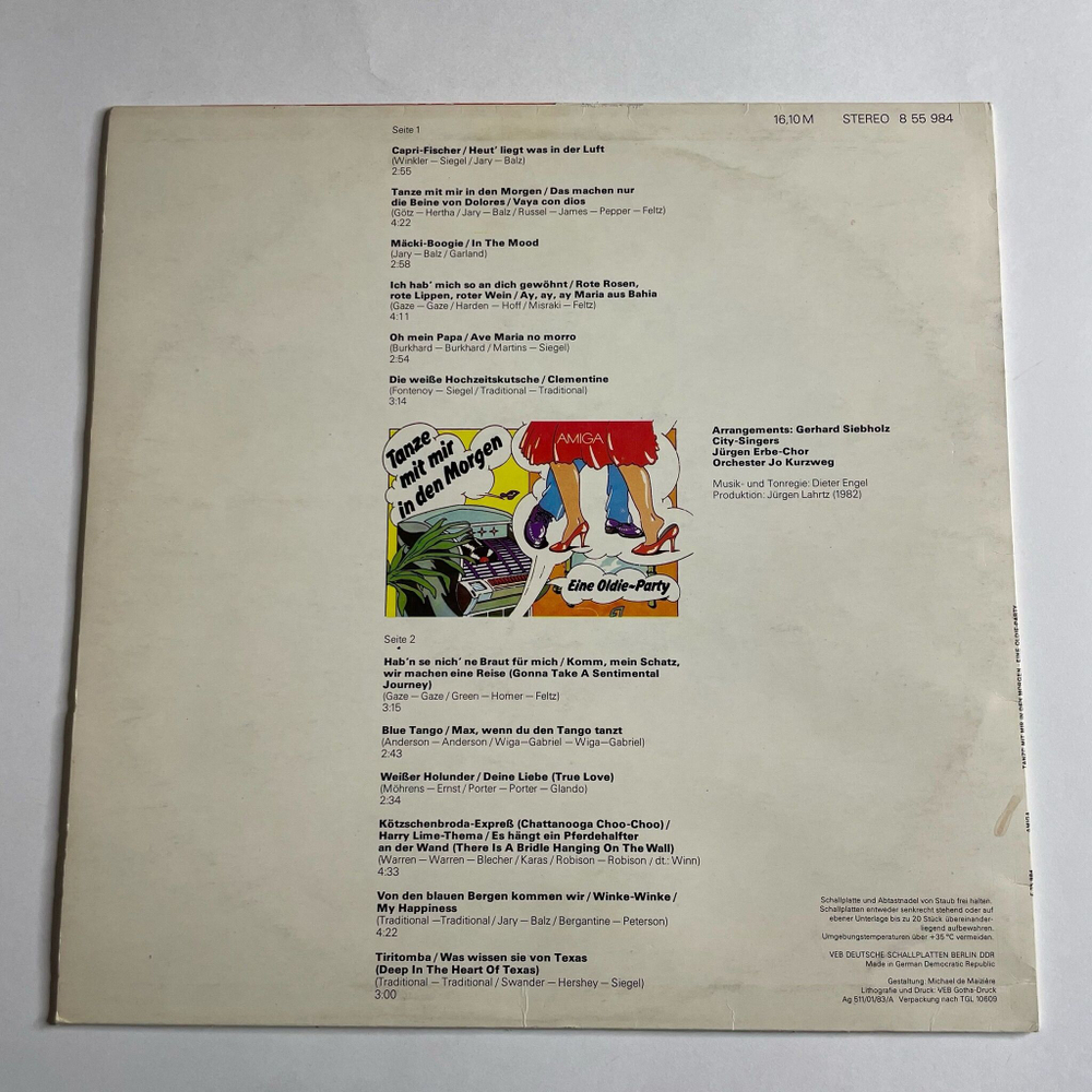 Винтажная виниловая пластинка LP City Singers, Jurgen Erbe Chor, Orchester Jo Kurzweg, Tanze Mit Mir In Den Morgen (Eine Oldie Party) (ГДР 1983)