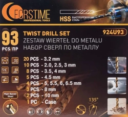 Сверла по металлу, набор 93пр. FORSTIME FT-924U93