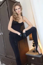 Леггинсы "Будуар" с кружевом и штрипками, Черный