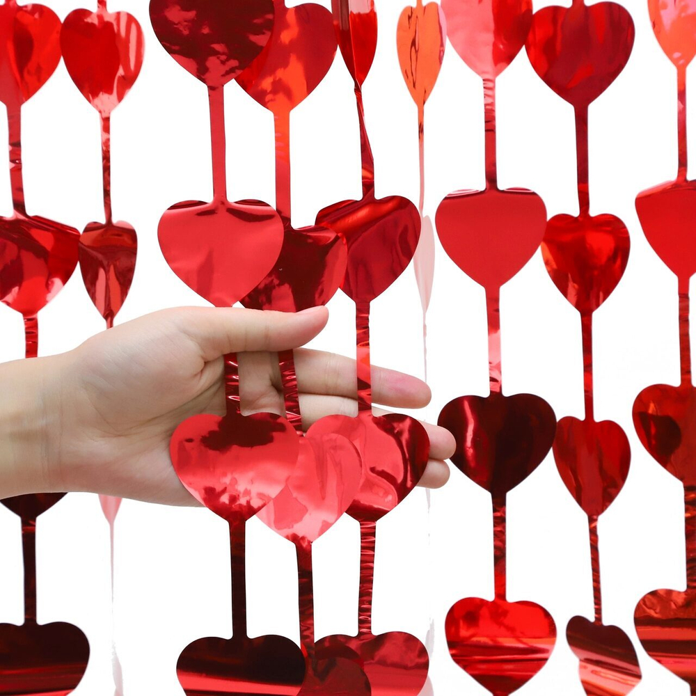 Занавес фольг красный Сердца 1х2м