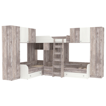 Трехместная кровать КарИВи Трио 3 Бетон Белое Дерево