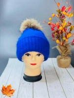 шапка ангора с меховым помпоном зимняя пушистая стильная