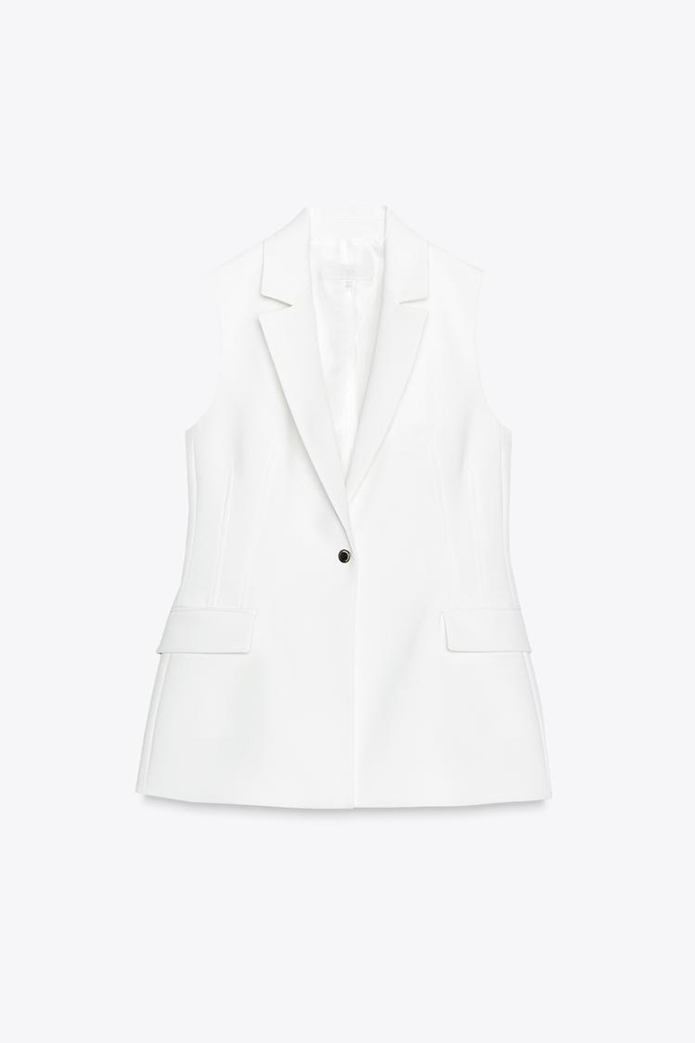 ZARA ДЛИННЫЙ ЖИЛЕТ НА ОДНОЙ ПУГОВИЦЕ, ЭКРЮ