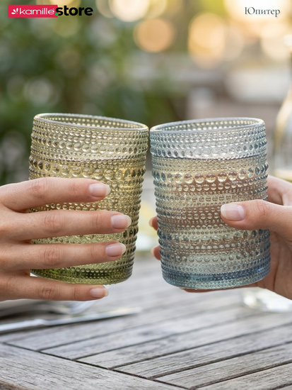 Набор стаканов 300 мл. 6 шт., стекло с фактурным орнаментом, коллекция Юпитер