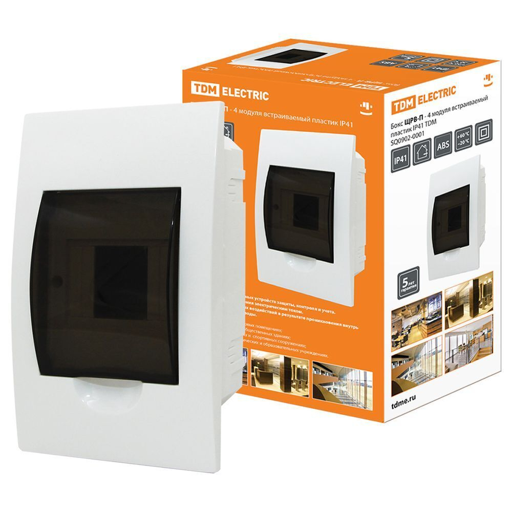 Бокс настенного монтажа встраиваемый, навесной, ЩРВ-П, пластик, TDM, 4мод, IP40, SQ0902-0001